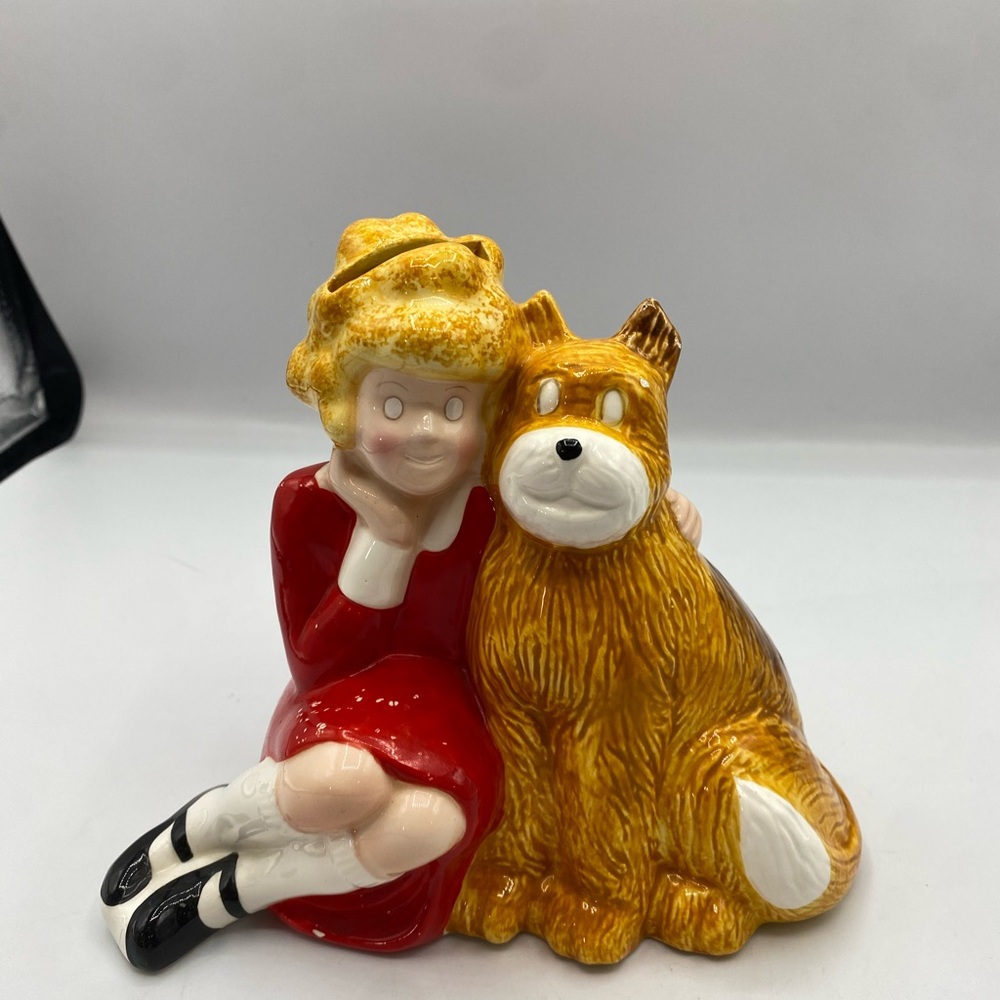 Annie as applause Red and Yellow Girl with Dog Figurine sandy